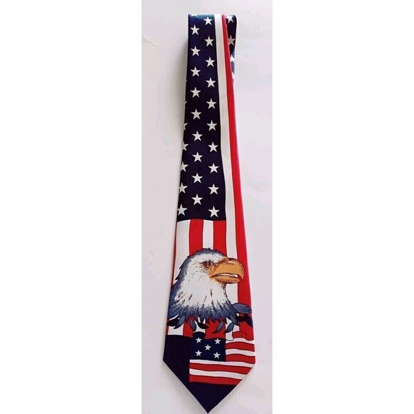 Rene Chagal Neck Tie America Patriotic Hand Made USA Flag Bald Eagle Stars - Picture 2 of 6